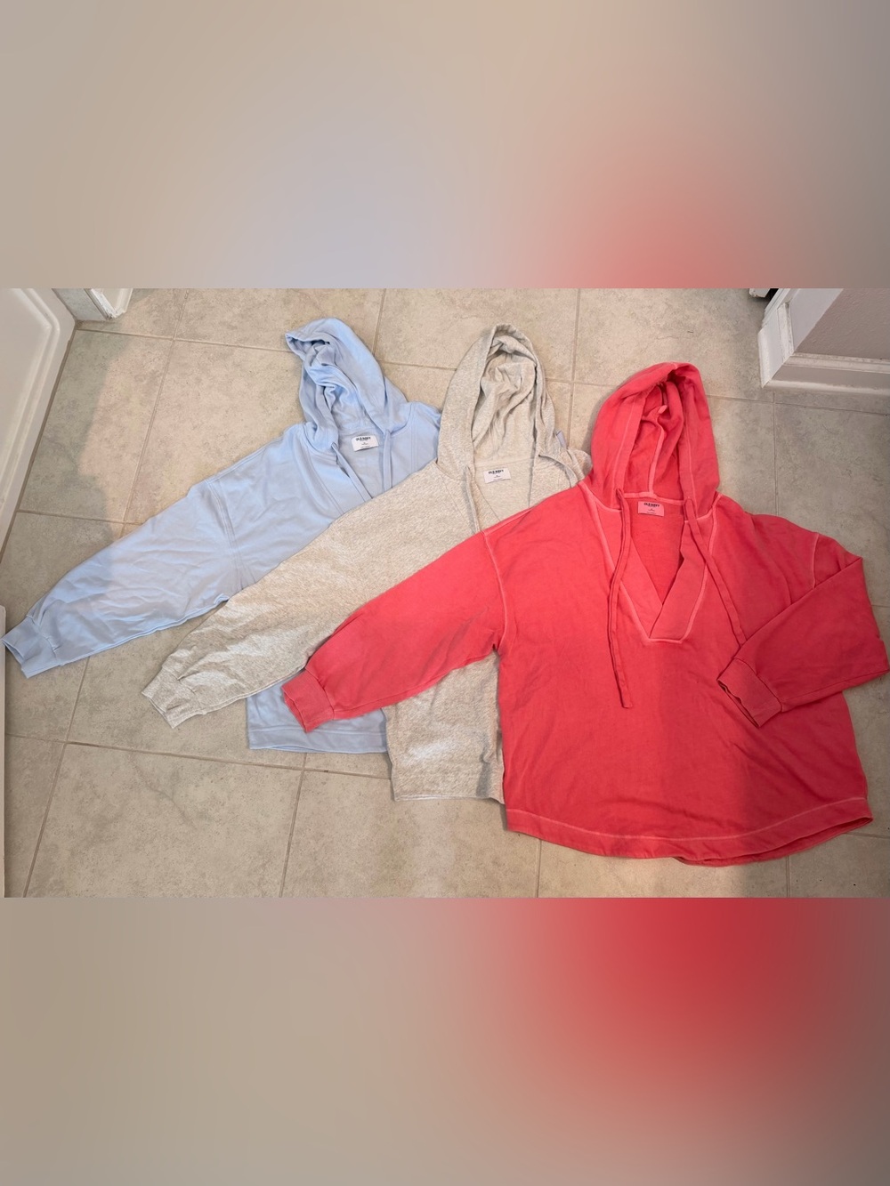 Lot of 3 OLD NAVY Cozy Pullover Hoodies in Coral, Light Blue & Light Gray Sz XL